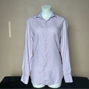 Pink and White Fitted Button Down Shirt with Dress Shirt Collar